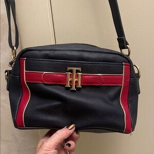 Tommy Hilfiger Navy and Red Small Crossbody Bag, preowned, good condition